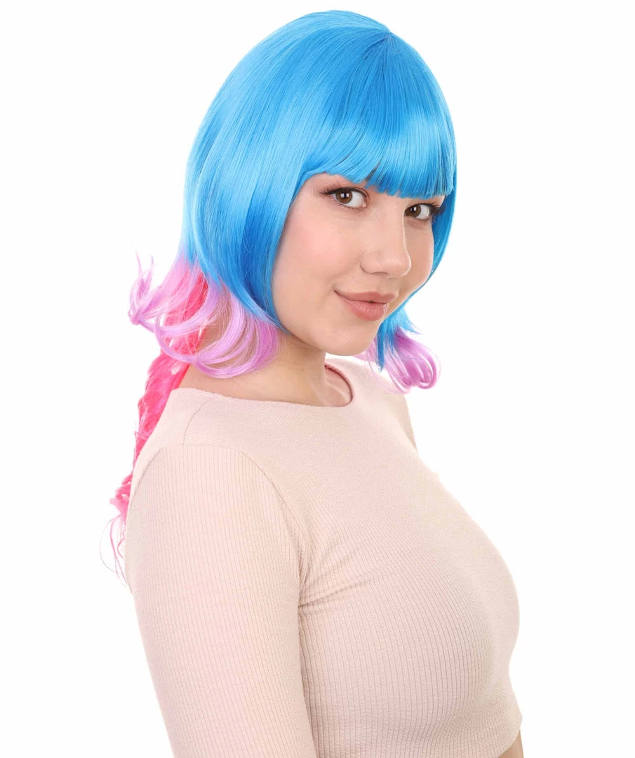 HPO Women's Long Curly Party Blue & Pink Womens Wig | Stage Event Party Ready Colorful Wig | Premium Breathable Capless Cap 6 HPO Women's Long Curly Party Blue & Pink Womens Wig | Stage Event Party Ready Colorful Wig | Premium Breathable Capless Cap