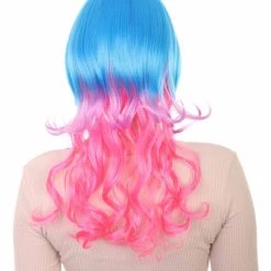 HPO Women's Long Curly Party Blue & Pink Womens Wig | Stage Event Party Ready Colorful Wig | Premium Breathable Capless Cap 12 HPO Women's Long Curly Party Blue & Pink Womens Wig | Stage Event Party Ready Colorful Wig | Premium Breathable Capless Cap