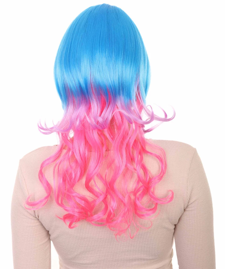 HPO Women's Long Curly Party Blue & Pink Womens Wig | Stage Event Party Ready Colorful Wig | Premium Breathable Capless Cap 4 HPO Women's Long Curly Party Blue & Pink Womens Wig | Stage Event Party Ready Colorful Wig | Premium Breathable Capless Cap