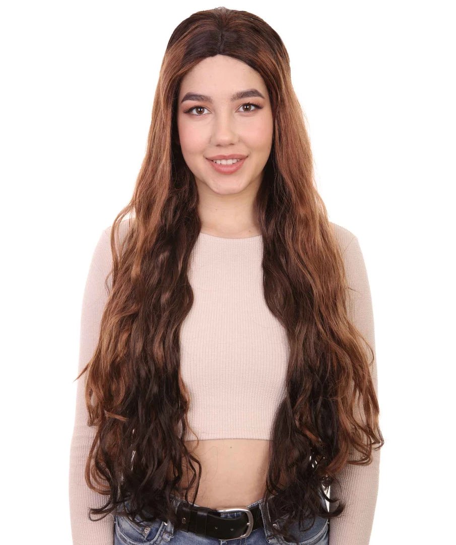 HPO Native American Bride Womens Wig | Long Brown Blonde Fancy Cosplay Halloween Wig | Premium Breathable Capless Cap 1 HPO Native American Bride Womens Wig | Long Brown Blonde Fancy Cosplay Halloween Wig | Premium Breathable Capless Cap