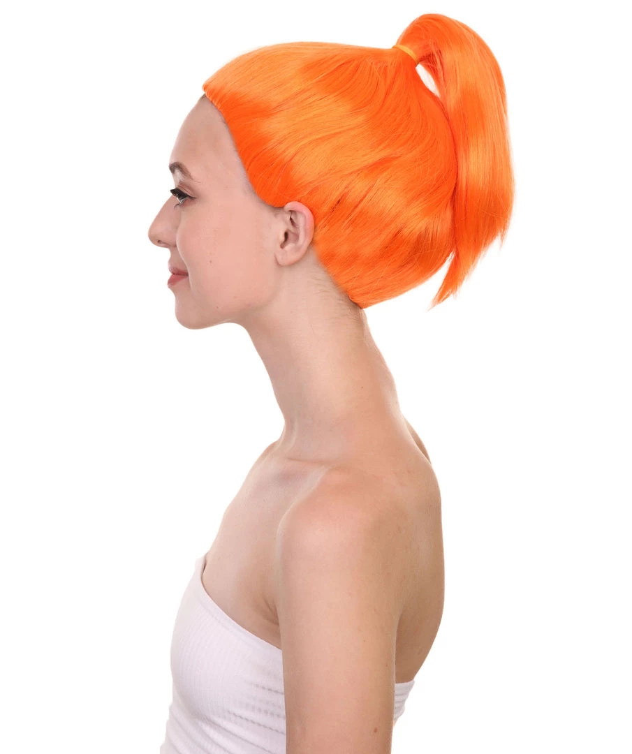 HPO Womens Orange Ponytail Wig | TV/Movie Wigs | Premium Breathable Capless Cap 3 HPO Womens Orange Ponytail Wig | TV/Movie Wigs | Premium Breathable Capless Cap