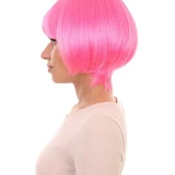 HPO Neon Pink Bob Womens Wig | Party Ready Fancy Cosplay Halloween Wig | Premium Breathable Capless Cap