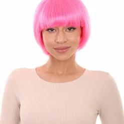 HPO Neon Pink Bob Womens Wig | Party Ready Fancy Cosplay Halloween Wig | Premium Breathable Capless Cap