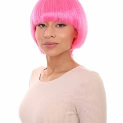 HPO Neon Pink Bob Womens Wig | Party Ready Fancy Cosplay Halloween Wig | Premium Breathable Capless Cap
