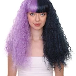 HPO Men's Adult Womens Long Wig | Wavy Purple & Black Wig | Premium Breathable Capless Cap