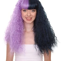 HPO Men's Adult Womens Long Wig | Wavy Purple & Black Wig | Premium Breathable Capless Cap