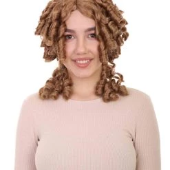 HPO Womens Colonial Ladies 18th Century Wig | Golden Brown Historical Wigs | Premium Breathable Capless Cap Women's