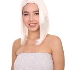 Adult Women's 12" Inch Medium Length Straight Filipina Beauty Lifestyle Costume Wig, Synthetic Beautiful Fiber White Hair, Capless Cap Design For Comfort | HPO
