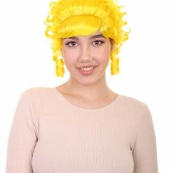 HPO Women's Women Colonial Curly Wigs | Yellow Cosplay Halloween Wigs | Premium Breathable Capless Cap