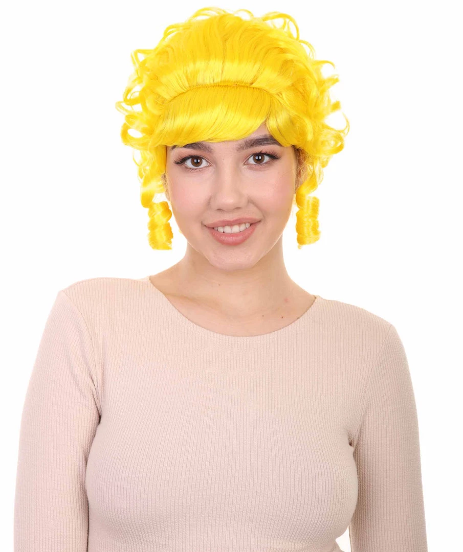 HPO Women's Women Colonial Curly Wigs | Yellow Cosplay Halloween Wigs | Premium Breathable Capless Cap 1 HPO Women's Women Colonial Curly Wigs | Yellow Cosplay Halloween Wigs | Premium Breathable Capless Cap