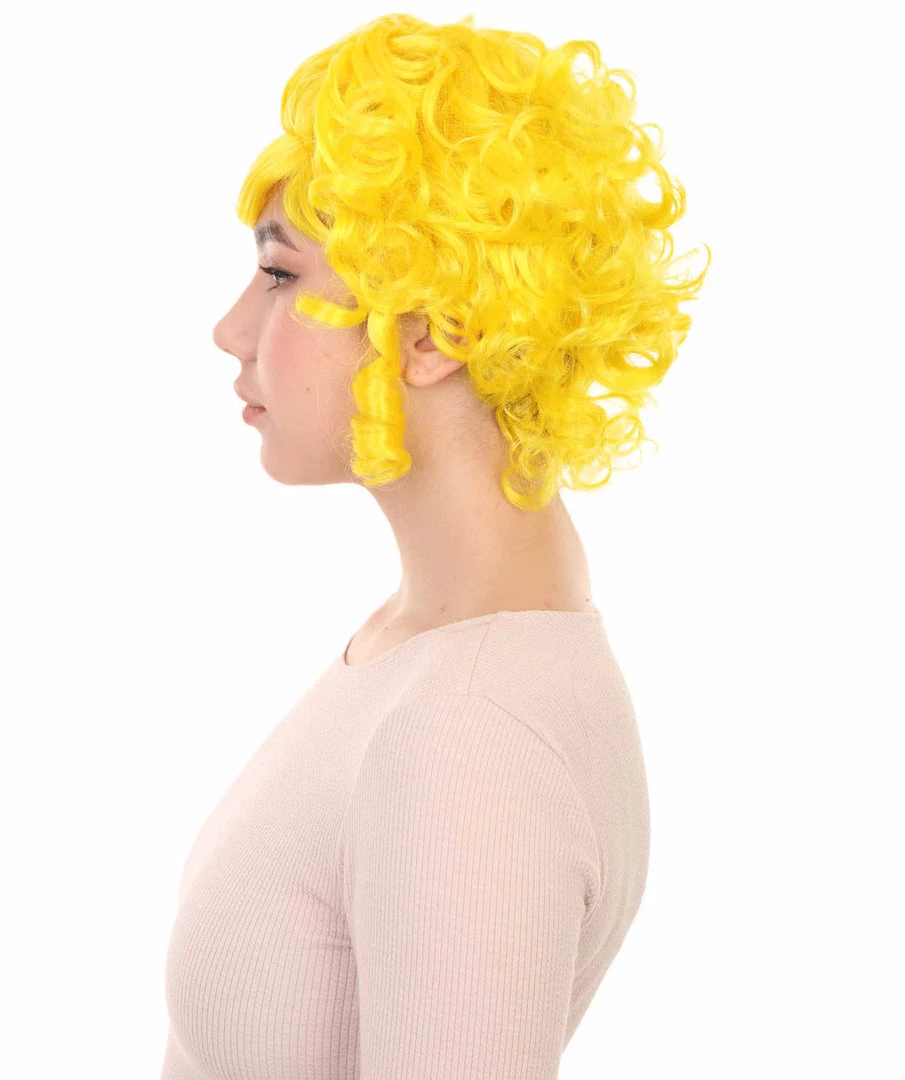 HPO Women's Women Colonial Curly Wigs | Yellow Cosplay Halloween Wigs | Premium Breathable Capless Cap 3 HPO Women's Women Colonial Curly Wigs | Yellow Cosplay Halloween Wigs | Premium Breathable Capless Cap