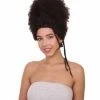 Adult Women's 16" Inch Medium Length Halloween Cosplay Afro Puff Good As Hell Goddess Costume Wig, Synthetic Fiber Hair With Braids, | HPO