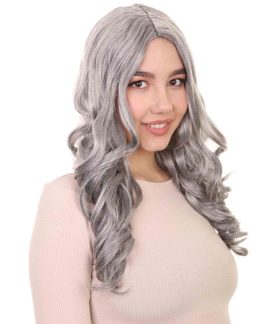 HPO Womens Medium Wavy Wigs | Gray Cosplay Wigs | Premium Breathable Capless Cap Women's 6 HPO Womens Medium Wavy Wigs | Gray Cosplay Wigs | Premium Breathable Capless Cap Women's