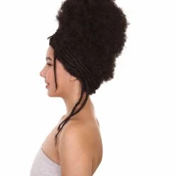 Adult Women's 16" Inch Medium Length Halloween Cosplay Afro Puff Good As Hell Goddess Costume Wig, Synthetic Fiber Hair With Braids, | HPO 11 Adult Women's 16