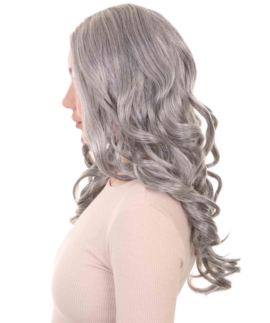 HPO Womens Medium Wavy Wigs | Gray Cosplay Wigs | Premium Breathable Capless Cap Women's 3 HPO Womens Medium Wavy Wigs | Gray Cosplay Wigs | Premium Breathable Capless Cap Women's