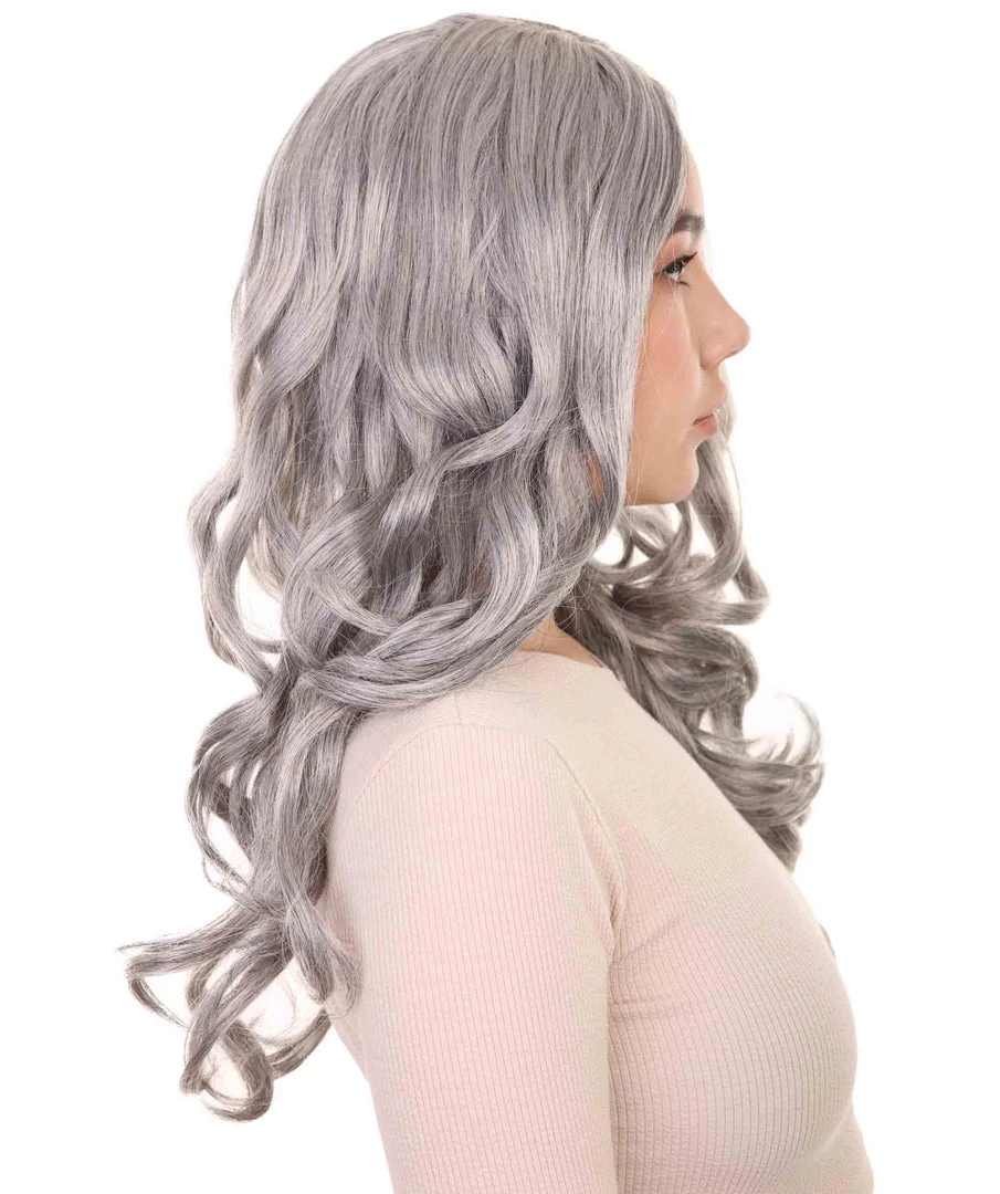 HPO Womens Medium Wavy Wigs | Gray Cosplay Wigs | Premium Breathable Capless Cap Women's 5 HPO Womens Medium Wavy Wigs | Gray Cosplay Wigs | Premium Breathable Capless Cap Women's