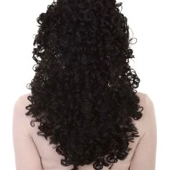 HPO Women's Womens 18th Century Colonial Lady Curly Black Historical Wig | Premium Breathable Capless Cap