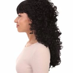 HPO Women's Womens 18th Century Colonial Lady Curly Black Historical Wig | Premium Breathable Capless Cap