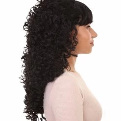 HPO Women's Womens 18th Century Colonial Lady Curly Black Historical Wig | Premium Breathable Capless Cap