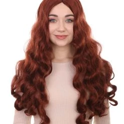 HPO Long Auburn Wavy Womens Wigs | Natural Looking Fancy Wig | Premium Breathable Capless Cap Women's
