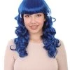 HPO Carnival Womens Wig | Blue Long Curly Party Event Ready Cosplay Halloween Wig | Premium Breathable Capless Cap