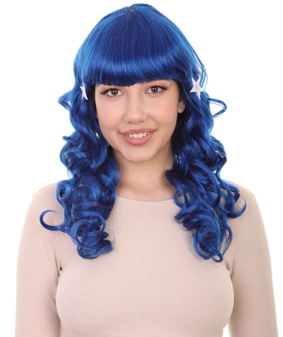 HPO Carnival Womens Wig | Blue Long Curly Party Event Ready Cosplay Halloween Wig | Premium Breathable Capless Cap 1 HPO Carnival Womens Wig | Blue Long Curly Party Event Ready Cosplay Halloween Wig | Premium Breathable Capless Cap