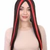 HPO Women's Vampire Black And Red Stripe Womens Wig | Sexy Horror Cosplay Party Halloween Wig | Premium Breathable Capless Cap