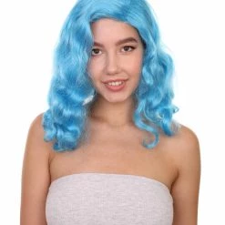 HPO Shoulder Length Women's Wig - Cotton Candy Blue Hair - Capless Cap Design