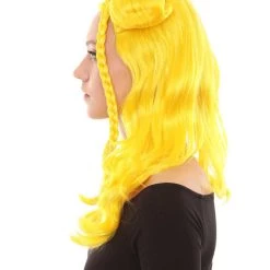 HPO Womens Long Braided Bun Wig | Bright Yellow Wig | Premium Breathable Capless Cap