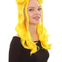 HPO Womens Long Braided Bun Wig | Bright Yellow Wig | Premium Breathable Capless Cap