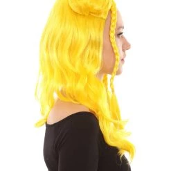 HPO Womens Long Braided Bun Wig | Bright Yellow Wig | Premium Breathable Capless Cap