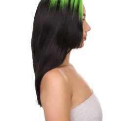 HPO Billie Pop Mullet | Black Wig With Neon Green Roots And Choppy Bangs | Premium Halloween Wig Women's