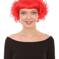 HPO Women's Short Red Cute Curly Wavy Wig | Party Ready Fancy Cosplay Halloween Wig | Premium Breathable Capless Cap