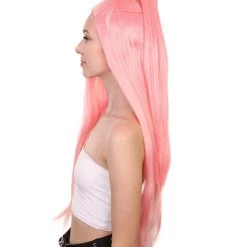 HPO Chromatic Pop Angel | Bubblegum Pink Half Up Wig With Wrapped Top Knot | Premium Halloween Wig Women's