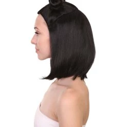 HPO Shoulder Length Double Bun Black Hair Women's Wig - Capless Cap Design 11 HPO Shoulder Length Double Bun Black Hair Women's Wig - Capless Cap Design