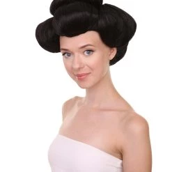Adult Women's 10" Inch Short Length Updo Halloween Animated Geisha Warrior Costume Wig, Synthetic Soft Fiber Hair, Perfect For Your Next Princess Convention And Group Anime Party! | HPO