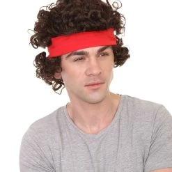 HPO 80's Tennis Player John Mens Wig | Black Sport Cosplay Halloween Wig | Premium Breathable Capless Cap