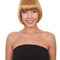 HPO Womens Gold Bob Wig | Stage/Event Fancy Halloween Wig | Premium Breathable Capless Cap
