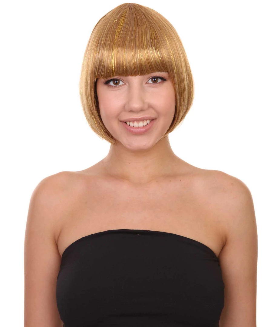 HPO Womens Gold Bob Wig | Stage/Event Fancy Halloween Wig | Premium Breathable Capless Cap 1 HPO Womens Gold Bob Wig | Stage/Event Fancy Halloween Wig | Premium Breathable Capless Cap