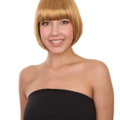 HPO Womens Gold Bob Wig | Stage/Event Fancy Halloween Wig | Premium Breathable Capless Cap