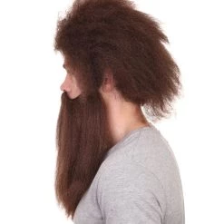 HPO Caveman Mens Wig And Beard Set Collection | Stone Age Cosplay Halloween Wig | Premium Breathable Capless Cap