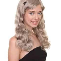 HPO Spider Web Wig | Women's Shoulder Length Witches Spider Web Wig - Long Wavy Grey Hair - With Scary Black Spiders 14 HPO Spider Web Wig | Women's Shoulder Length Witches Spider Web Wig - Long Wavy Grey Hair - With Scary Black Spiders