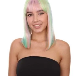 Adult Women's 14" Inch Medium Length Halloween Cosplay Rainbow Rave Mermaid Costume Wig, Synthetic Soft Fiber Hair, Perfect For Your Next Festival And Group Anime Party! | HPO