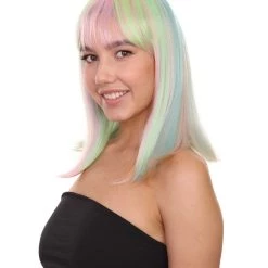 Adult Women's 14" Inch Medium Length Halloween Cosplay Rainbow Rave Mermaid Costume Wig, Synthetic Soft Fiber Hair, Perfect For Your Next Festival And Group Anime Party! | HPO