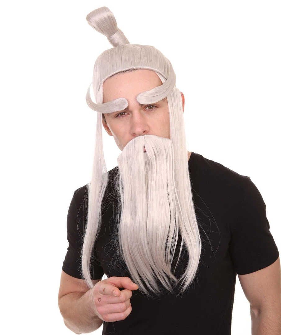 HPO Martial Arts Master Mens Wig Beard Eyebrow Set | Asian Wig | Premium Breathable Capless Cap 1 HPO Martial Arts Master Mens Wig Beard Eyebrow Set | Asian Wig | Premium Breathable Capless Cap