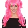 HPO Men's Long Pink Womens Pigtails | Long Pink Character Cosplay Halloween Wig | Premium Breathable Capless Cap