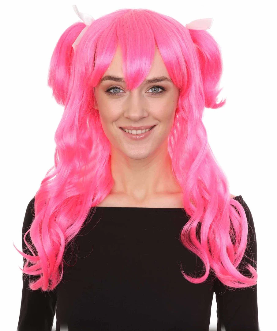 HPO Men's Long Pink Womens Pigtails | Long Pink Character Cosplay Halloween Wig | Premium Breathable Capless Cap 1 HPO Men's Long Pink Womens Pigtails | Long Pink Character Cosplay Halloween Wig | Premium Breathable Capless Cap
