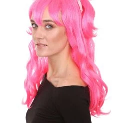 HPO Men's Long Pink Womens Pigtails | Long Pink Character Cosplay Halloween Wig | Premium Breathable Capless Cap