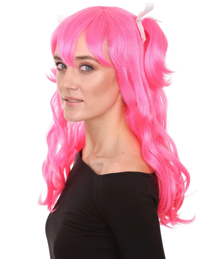 HPO Men's Long Pink Womens Pigtails | Long Pink Character Cosplay Halloween Wig | Premium Breathable Capless Cap 2 HPO Men's Long Pink Womens Pigtails | Long Pink Character Cosplay Halloween Wig | Premium Breathable Capless Cap