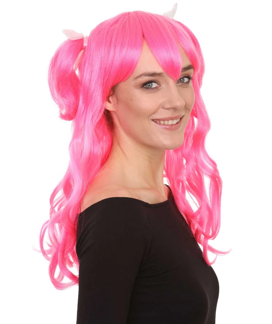 HPO Men's Long Pink Womens Pigtails | Long Pink Character Cosplay Halloween Wig | Premium Breathable Capless Cap 6 HPO Men's Long Pink Womens Pigtails | Long Pink Character Cosplay Halloween Wig | Premium Breathable Capless Cap